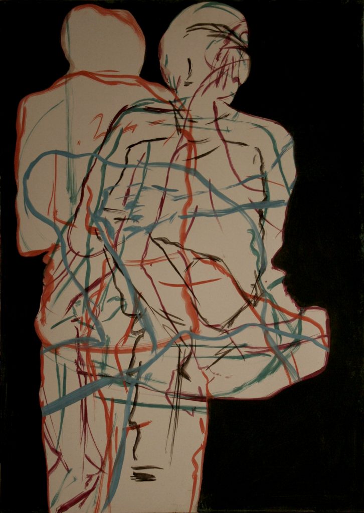 Figures, oil on paper and plywood, 100Χ70 cm, 2007